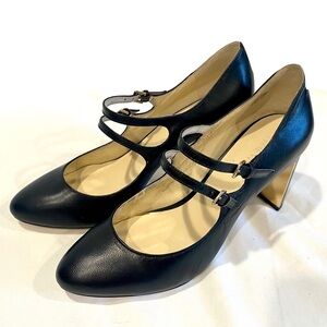 NINE WEST Academy Black Double Strap Leather Mary Janes Size 8.5